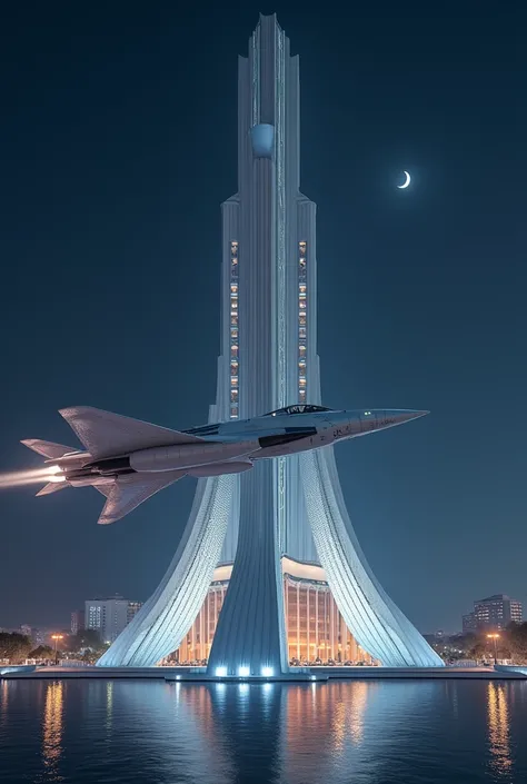 Advance motor model of Faisal masjid Pakistan the future stick technology as from the Future the aircraft spaceship is flowing about it at the midnight