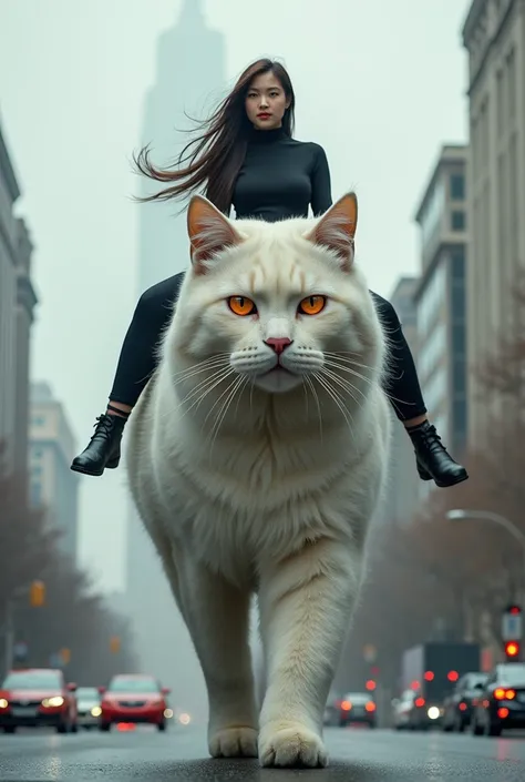 in the citys central business district, an unimaginably large cat is moving slowly forward like a moving skyscraper. The cats fur is pure white, like winter snow, but it has black stripes on its body, which are thick and eye-catching, as if they are myster...