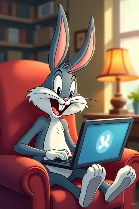 Picture of bugs bunny using a website on the laptop