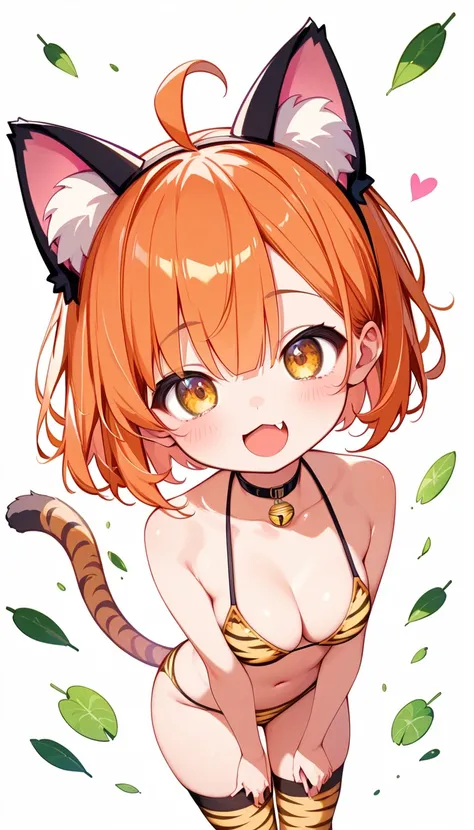  High image quality 、  High Quality 、   one girl who is at ease 、 shy expression 、  squishy 、Loli Big Tits、 、 elementary school students、Orange Hair、  the tips of the hair are pink、 short bob cut、Ahoge、Golden Eyes、Slanted Eyes、Fang、 short、Chibi、 medium bre...