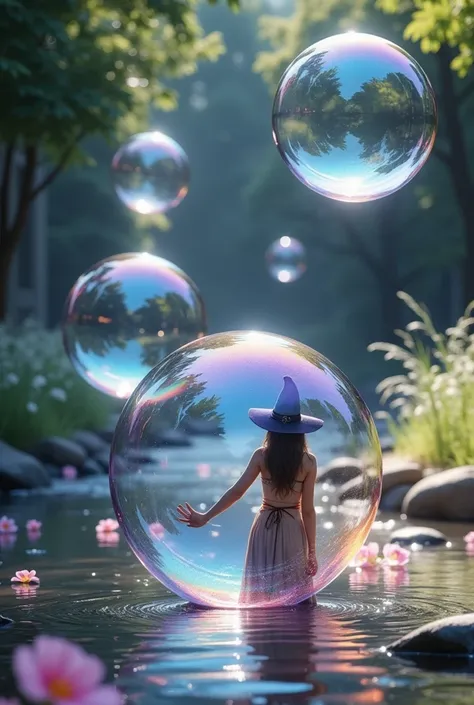 Magical bubbles、Floats comfortably、Clear, iridescent bubbles 、 reflect the witch on the other side of the bubble、