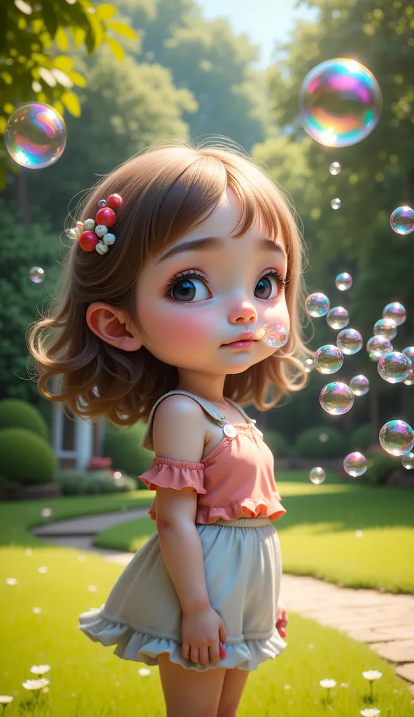 magical bubbles, sparkling bubbles ,  colorful bubbles,  cute girl, ((( get bubbles out of your nostrils:1.5, 魔法で get bubbles ou...