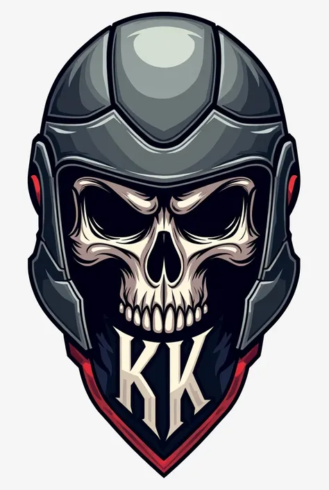 Team logo ,  iron classic skull, in a helmet,  below, KK 