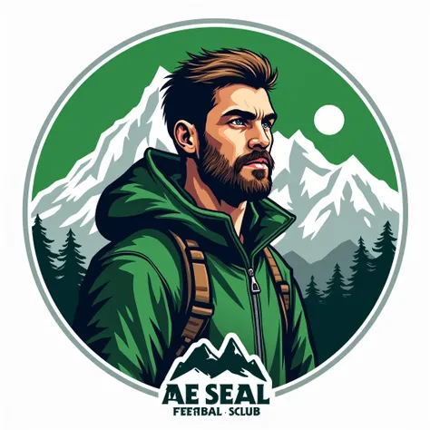 Logo of a young mountain man wearing the colors of AS Saint Etienne ( green and white )