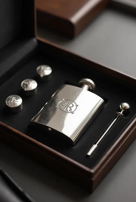  Create a silver flask , , some cufflinks also made of silver and a cigarette case also made of silver, all with the initials K. R in Russian .  All this kept in boxes 