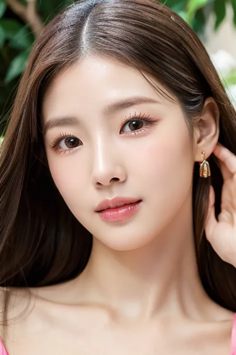 “create a high-quality portrait of a glamorous asian woman with a delicate, slender oval-shaped face and flawless, radiant skin....