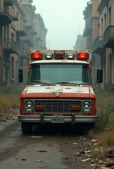 A post-apocalyptic ambulance in a town 