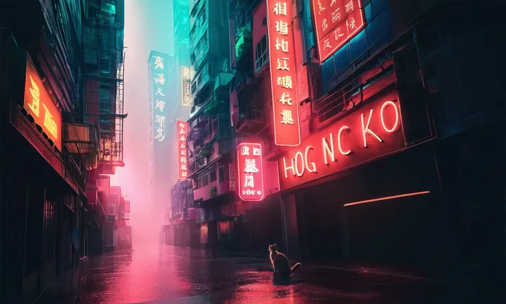 (snapshot:1.3) photo. of Beautiful Hong Kong neon city. realistic photos.(Lively cute furry (cat:1.3) people). night (entertainment district:1.3).fixed focal lens, high contrast,Hong Kong action cinema style,great lighting,dynamic angle, . BREAK .quality(m...