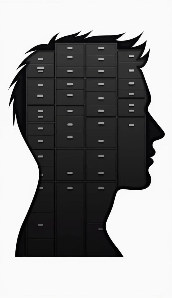 A shillouette of a human head, in which 9 units of drawers are put side by side in 3 columns.