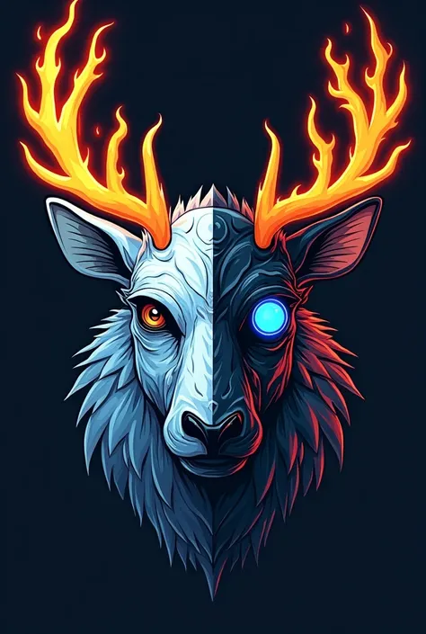 Logo de face d’un caribou avec un côté de son visage gelée et froid. Les yeux pourraient être très expressifs, lun normal et lautre bleu robot. Cela donnerait un contraste frappant entre le naturel et le futuriste, tout en ajoutant une touche dénervement à...