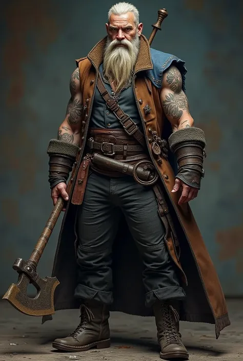 name: Captain Blackheart
Gender :Man
age :39 years old
Nationality : United Kingdom
Weapon : Battle Axe and Medieval Banquet
Appearance : short blonde long hair long blonde beard Kratos-like figure
Tattoos all over the body
Outfit : brown leather triangle ...