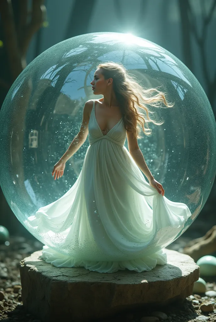 photo realistic of a nymph seen inside a magic glass ball