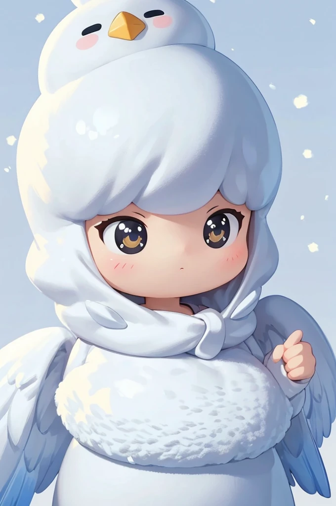 (masterpiece:1.2,  best quality, high definition , super detailed),(Illustration),8k, wallpaper,snow owl mascot,cute,Attractive face