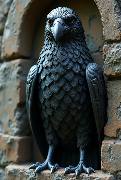 Rustic raven carved in stone in the Middle Ages