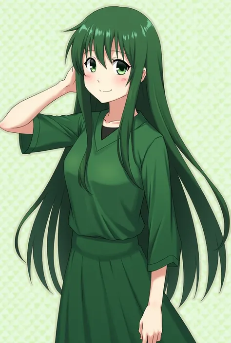 (anime)name: Jade Green
Age :  24 years
Appearance :

eyes: greens, intense,  like a calm sea ,  but with a disturbing depth .
hair: negro, long, Soft and smooth,  that falls in waves ,  often partially covering her face .
height: 1. 70 m
Body :  Slender b...