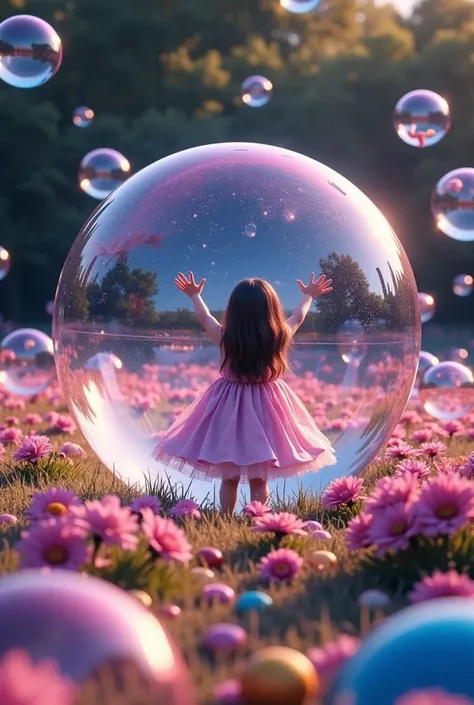  bubbles floating like magic 、 intricate fantasy design、 bubbles floating with friends on them 、Friends who ride bubbles 、beautiful、 shines brightly、 colorful 、 dynamic、 like a kaleidoscope 、 like a prism 、 surrenders、Dreamy、Macro photography、Very sophisti...