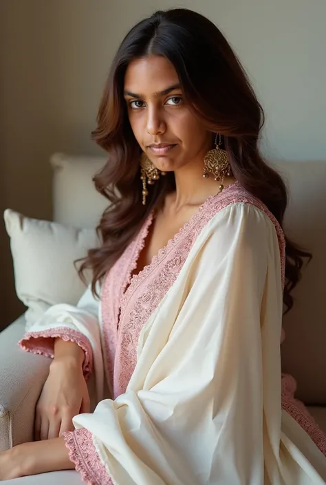 1 hot women sit on sofa wearing wet Womens Punjabi Patiala White Pink Salwar Kameez Suit Made To Measure Punjabi salwar Kameez For Womens, curvy model, beautiful model girl, perfect body, sexy girl  ,lovely woman, brown hair and a perfect body, very attrac...