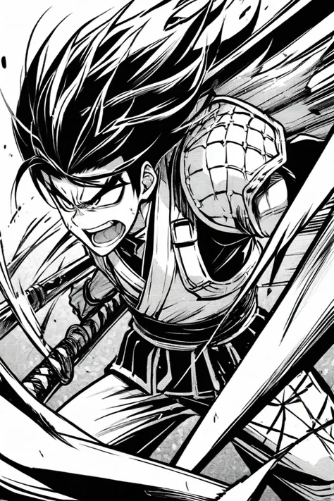 Make me a samurai in manga style, In black and white 