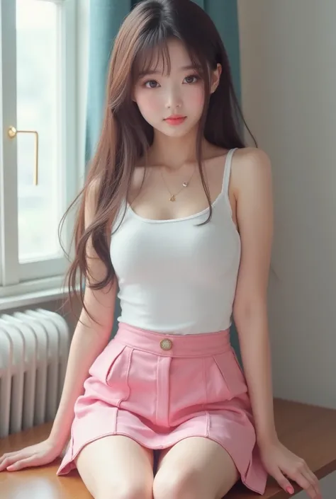     Asian Style、 Korean Style Idol 、 1 cute girl ,      I have my head skinhead、Wearing a white tank top、 Pink miniskirt、 high definition  , Long Hair, smile,  best quality, Accurate, masterpiece, Long Hair, Live-action version、 surrenders、 Real Images、 hi...