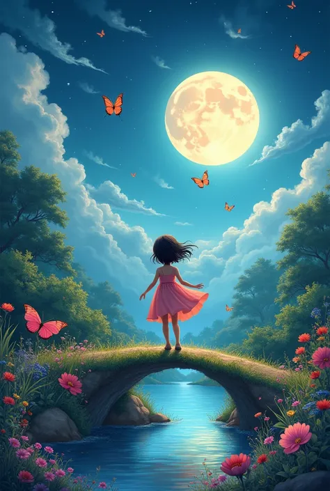 The nursery rhyme "Dreamland Adventure" paints a serene picture of a s nighttime journey. Moonlight filters through her window, inviting her into a magical dream world. A garden blooms with vibrant butterflies, and a shimmering lake reflects the moons glow...