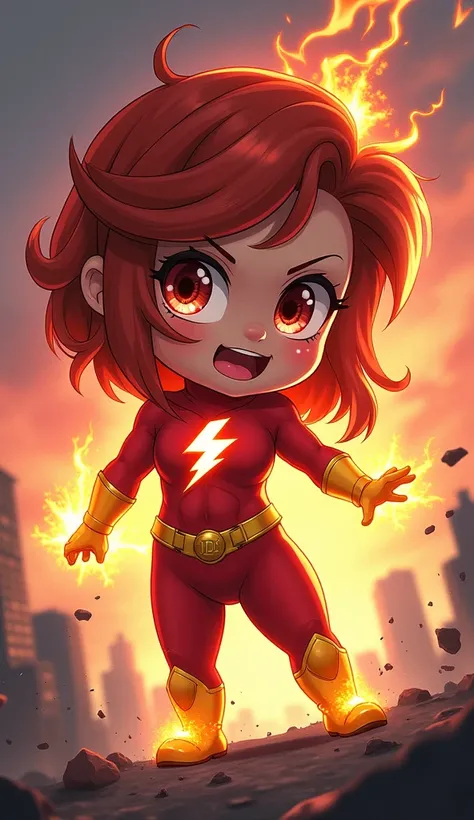  camera,DC Comics,  animation and anime style. Red Flash 、 Threatening.  hero . cute. 