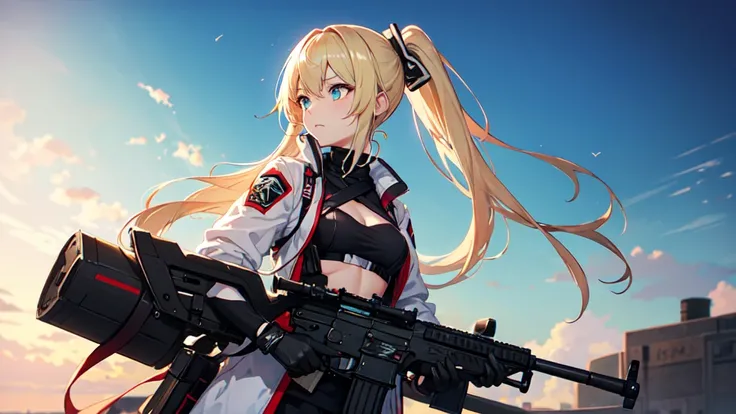 solo, anime girl with a gun in her hand and a gun in her hand, fine details. girls frontline, m4 sopmod ii girls frontline, from girls frontline, girls frontline style, girls frontline cg, girls frontline, anime machine gun fire, girls frontline universe, ...