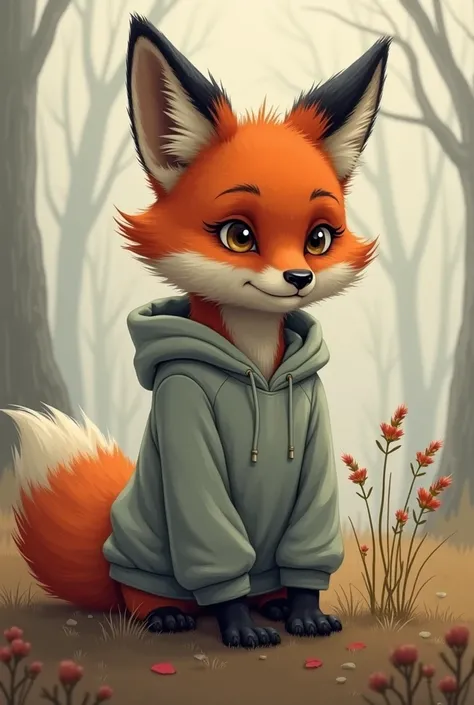 Sad fox in a sweatshirt 