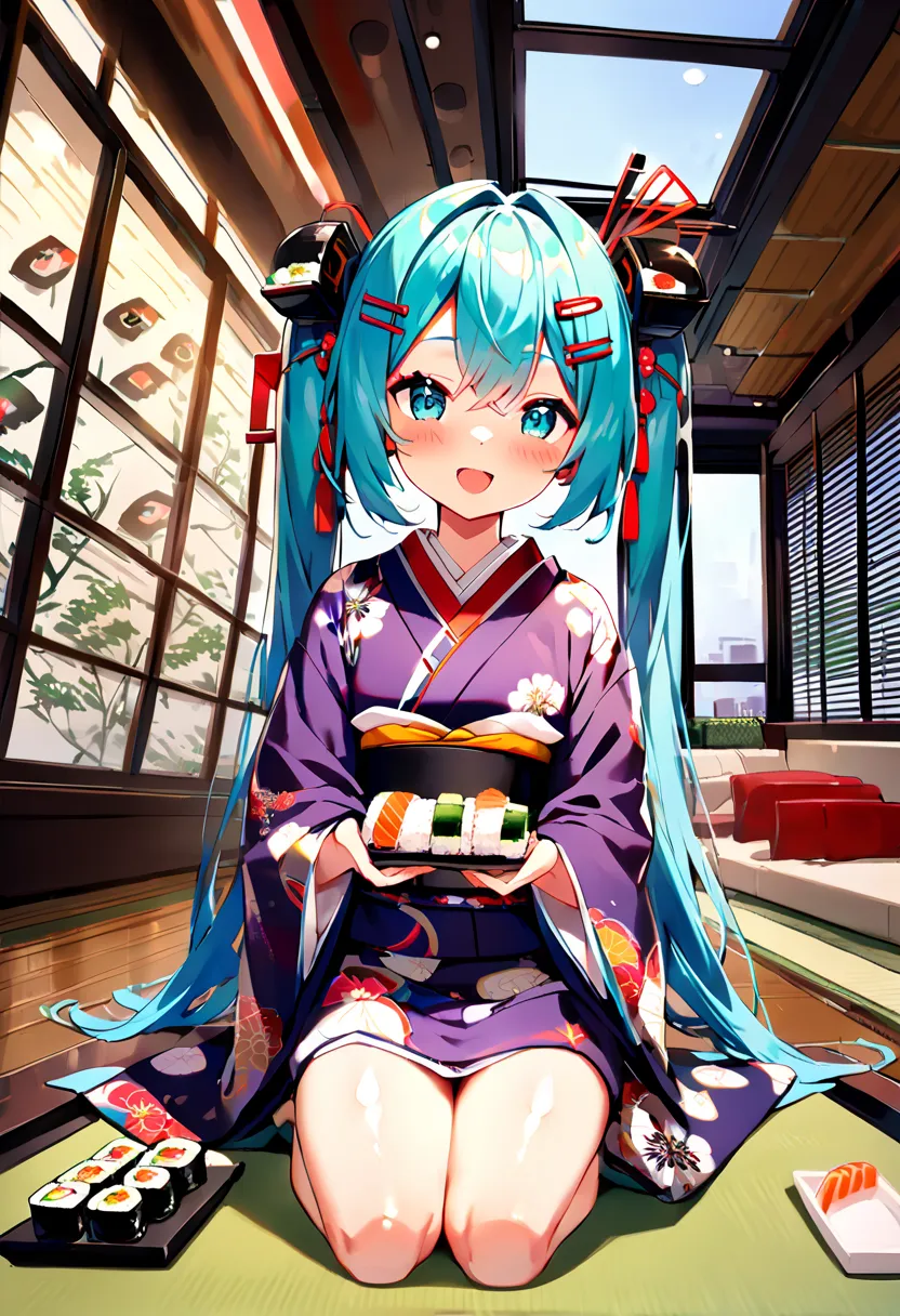 (hatsune miku:1.2), (blush:1.4), (gleaming skin, shiny skin:1.4), (kimono, gorgeous:1.4), (japanese hairpin:1.4), (seiza:1.4), (...