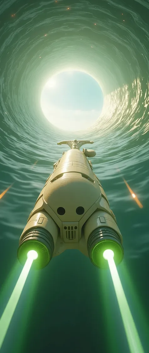 (masterpiece:1.2,Outstanding quality,Mirror finish, Cinematic Experience),8k,wallpaper,( Best Illustration:2.0),( a daikon-shaped spacecraft warps :2.0),(SF:2.0),(A spaceship reminiscent of a daikon :2.0),(dynamic),( beautiful light particles are emitted f...