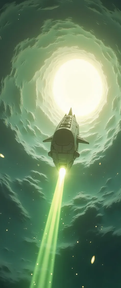 (masterpiece:1.2,Outstanding quality,Mirror finish, Cinematic Experience),8k,wallpaper,( Best Illustration:2.0),( a daikon-shaped spacecraft warps :2.0),(SF:2.0),(A spaceship reminiscent of a daikon :2.0),(dynamic),( beautiful light particles are emitted f...