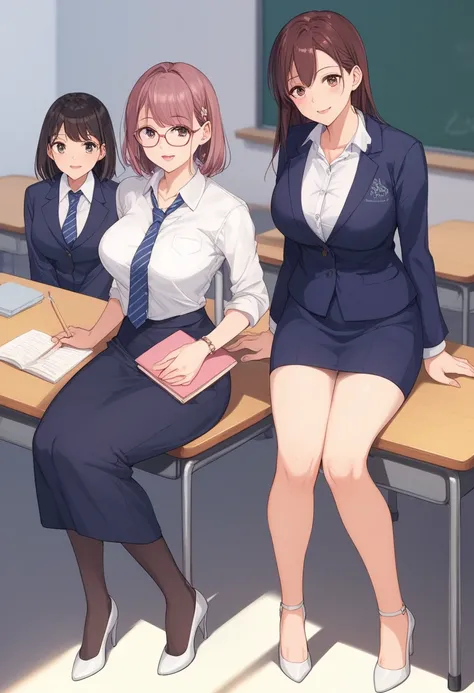   Female teacher while taking a group photo with lots of students、The female teacher&#39; Female teacher who couldnt stand  、The female teacher is surrounded by many students、Urinary incontinence、white suit、 white miniskirt 、 high heels、  Perfect Figure、 v...