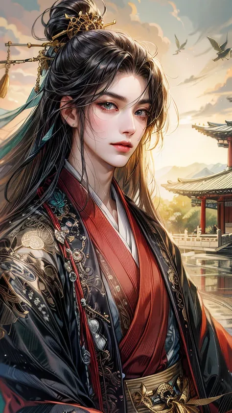 (超 high resolution,  high resolution,  super detailed, [Hall), masterpiece,  fine detail,antiquity,long hair,Black Eye ,Anime eyes ,  Light Han Costume ,  Ancient Chinese Style, , Detailed role, garden