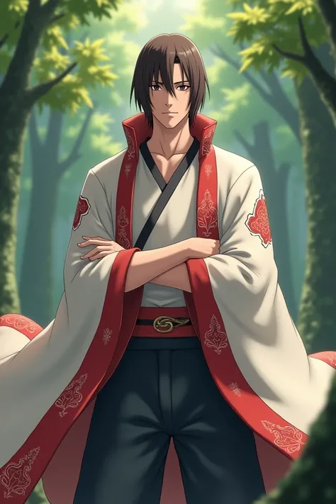  Make a male character with Hokage clothes from the anime Naruto, Do with straight short brown hair and dark brown eyes 