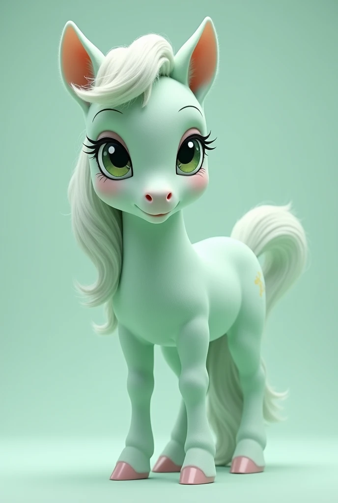 The Anthropomorphic  character Pony that walks on two hind hooves like a human is a mint-colored female body six