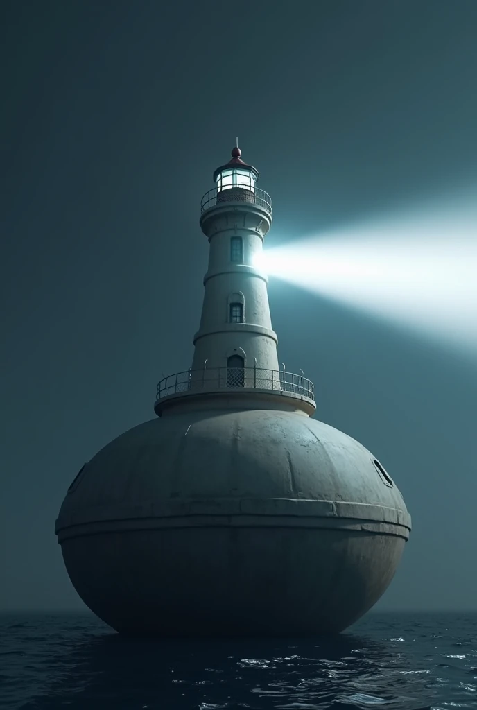 A lighthouse that emits light to the right on a round sphere