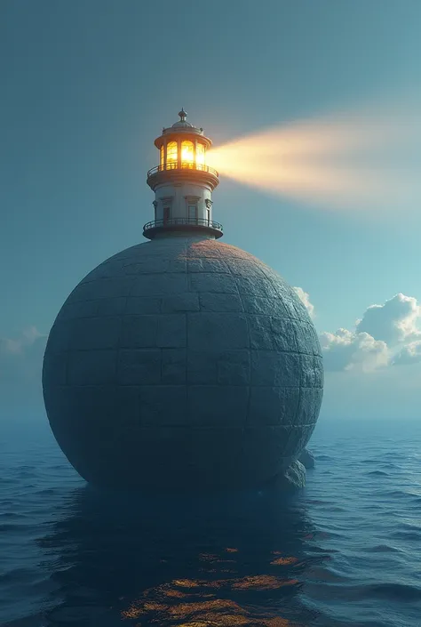 A lighthouse that shines to the right on a round sphere