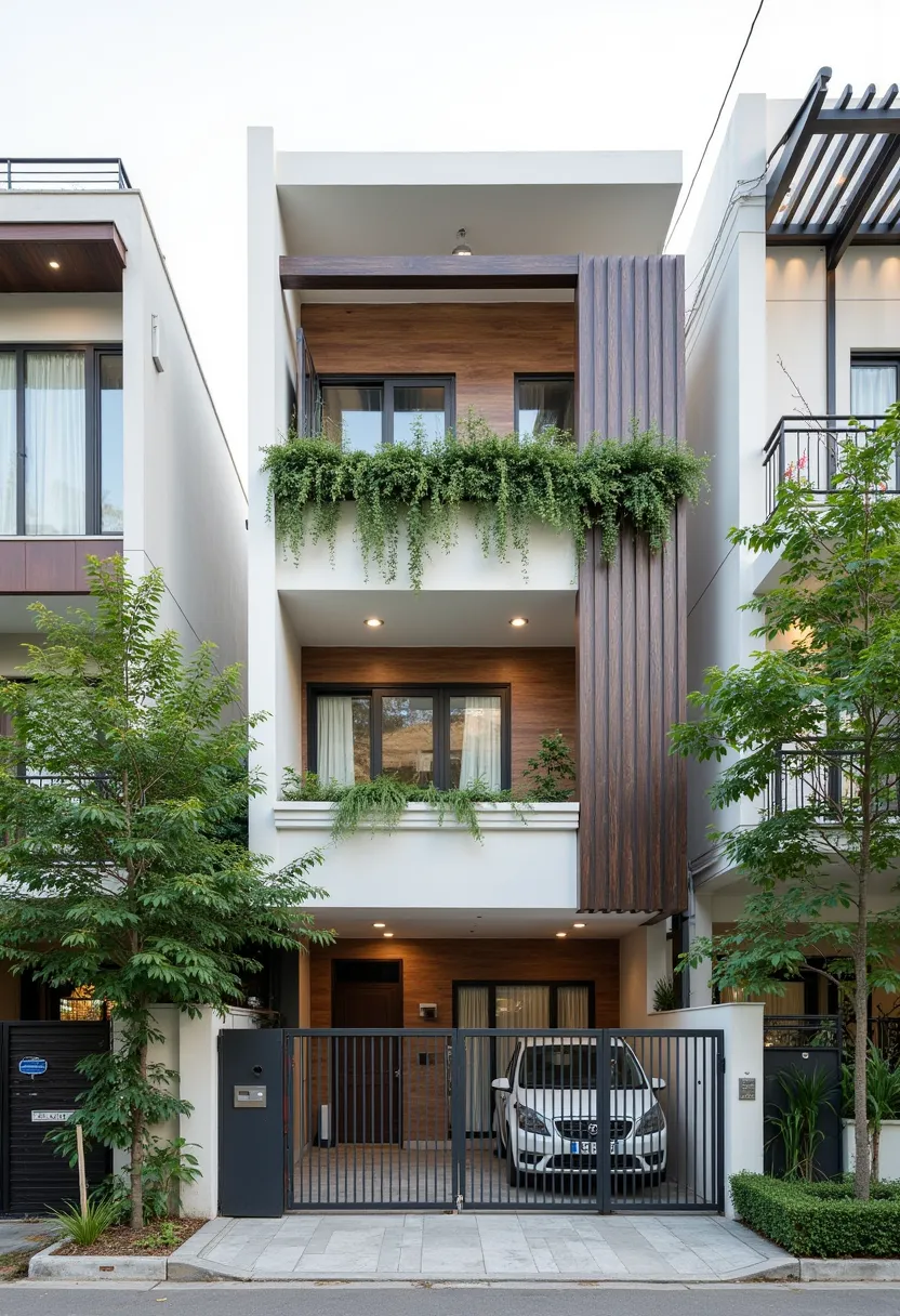 these images showcase a collection of narrow, multi-story house designs, a common architectural typology in densely populated ur...