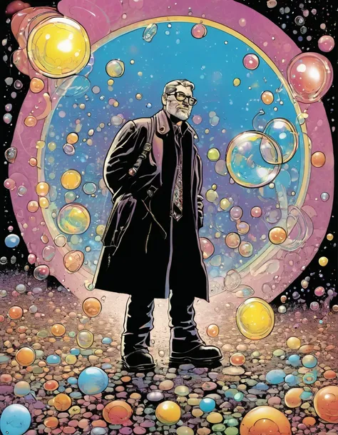 Colorful Magical Soap Bubbles. Underground comix, Art of Dave Sim, Inspired by Dave Sim, Cerebus style.