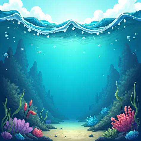 generate cartoonist 2d side view underwater texture with small waves on top  