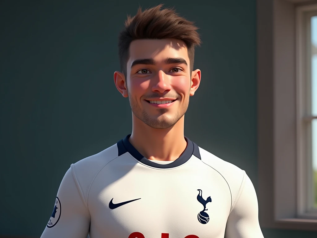  create a 4k image of JablixYT which is a Small YouTube (Look for his face and do the closest thing to him )   with the Tottenham FC shirt on