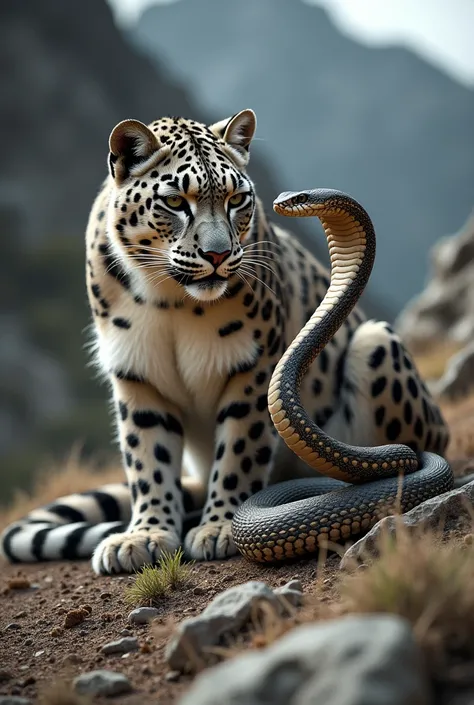 snow leopard and  king cobra normal photo