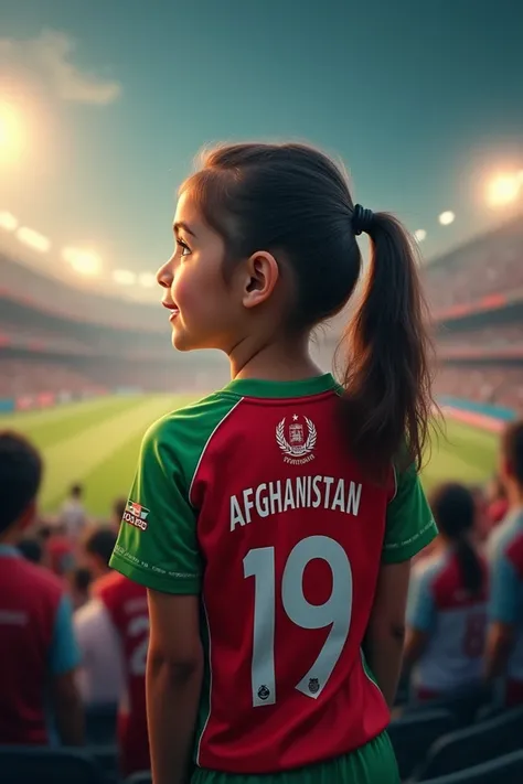 A girl watches cricket in jersey of Afghanistan number 19