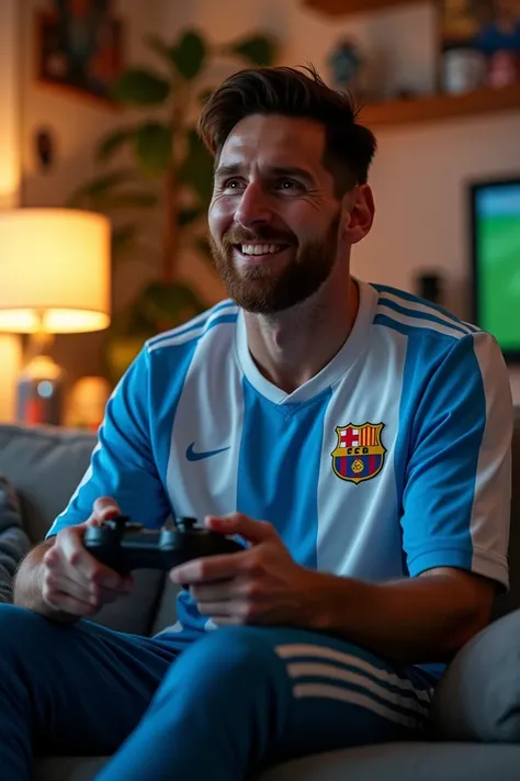 Messi is playing PlayStation 