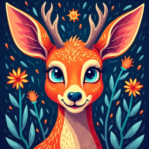 Give me a gift in the form of an avatar with bright colors the face of the animal Huemul