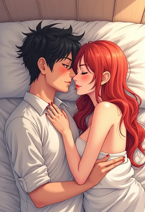  Anime drawings of men and women, cuddling in bed,  artgerm and genzoman ,  Nick Silva and Ilya Kufshinov ,  Couples melt in bed ,  Esan Kikukawa , Kim Hwan Gi ,  Hajime Izayama style ,  Harumi Hironaka ,  by Li Meizu , Rei Kamoi, Yaoi