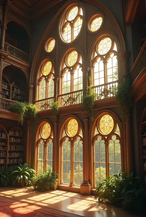 Flower-shaped windows for a two-story library