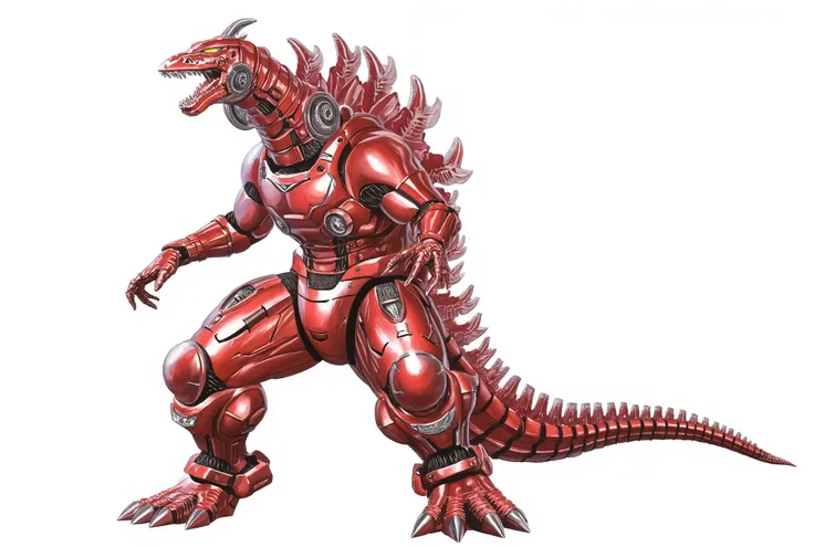 (masterpiece, best quality:1.2), red arabian Mecha Godzilla , 8k, hd, masterpiece, white background, full body, character design sketch in various perspectives, rear, front, 3 /4, profile
