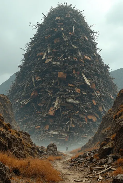 Long view of wood waste piled up


