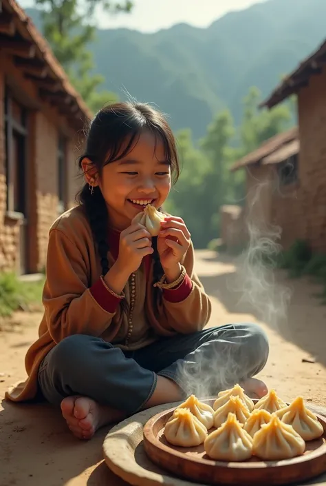 eating momo in nepal