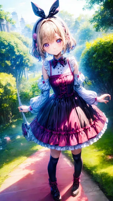  Anime Style、story、、   pretty girl 、とてもcute天使、  pink gothic dress  、cute、baby face、smile、  Long Skirt 、   black boots 、Very cute headband
